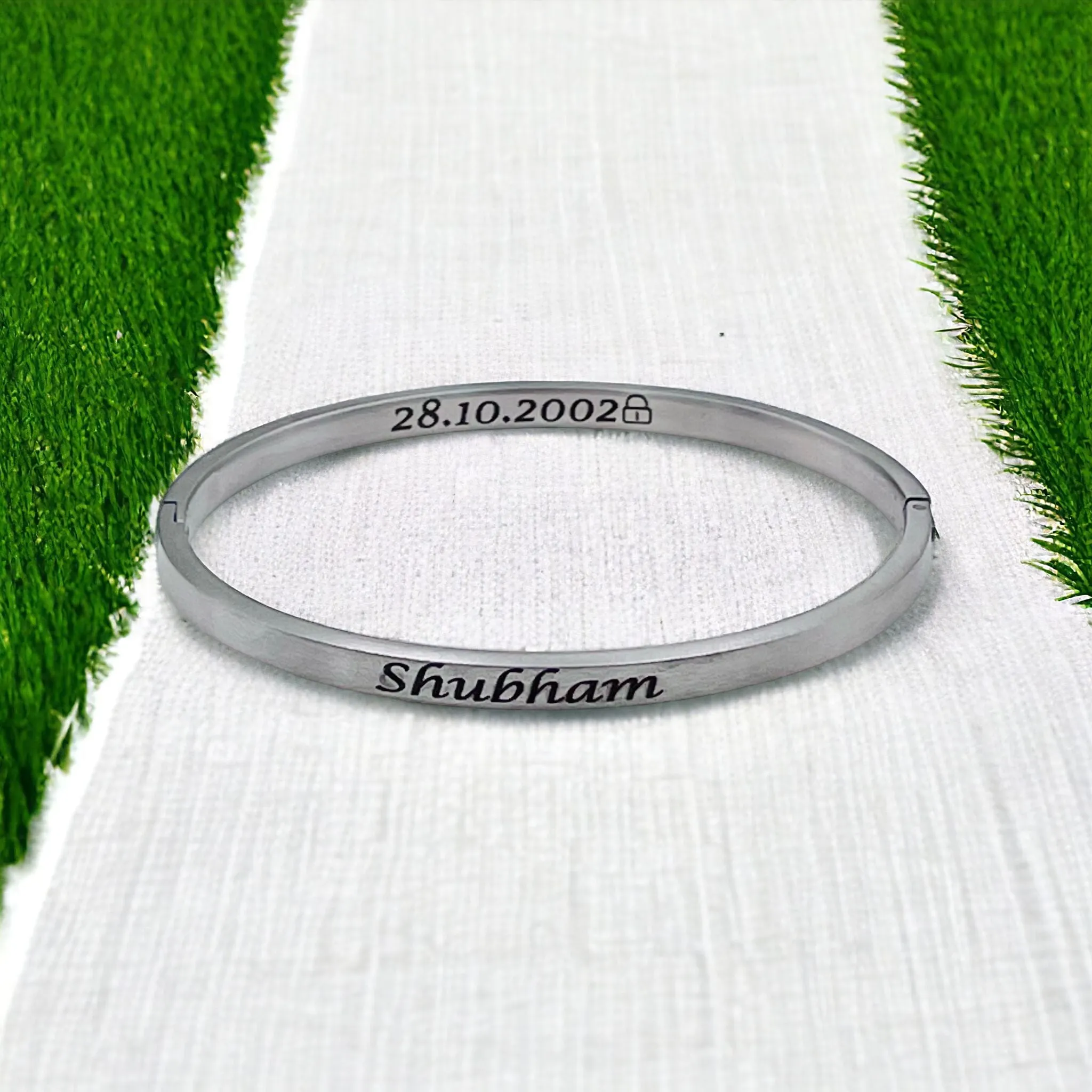 4mm Matte Finish 316 Surgical Stainless Steel Silver Customized Personalised Laser Engraved Kada Bangle Bracelet Unisex