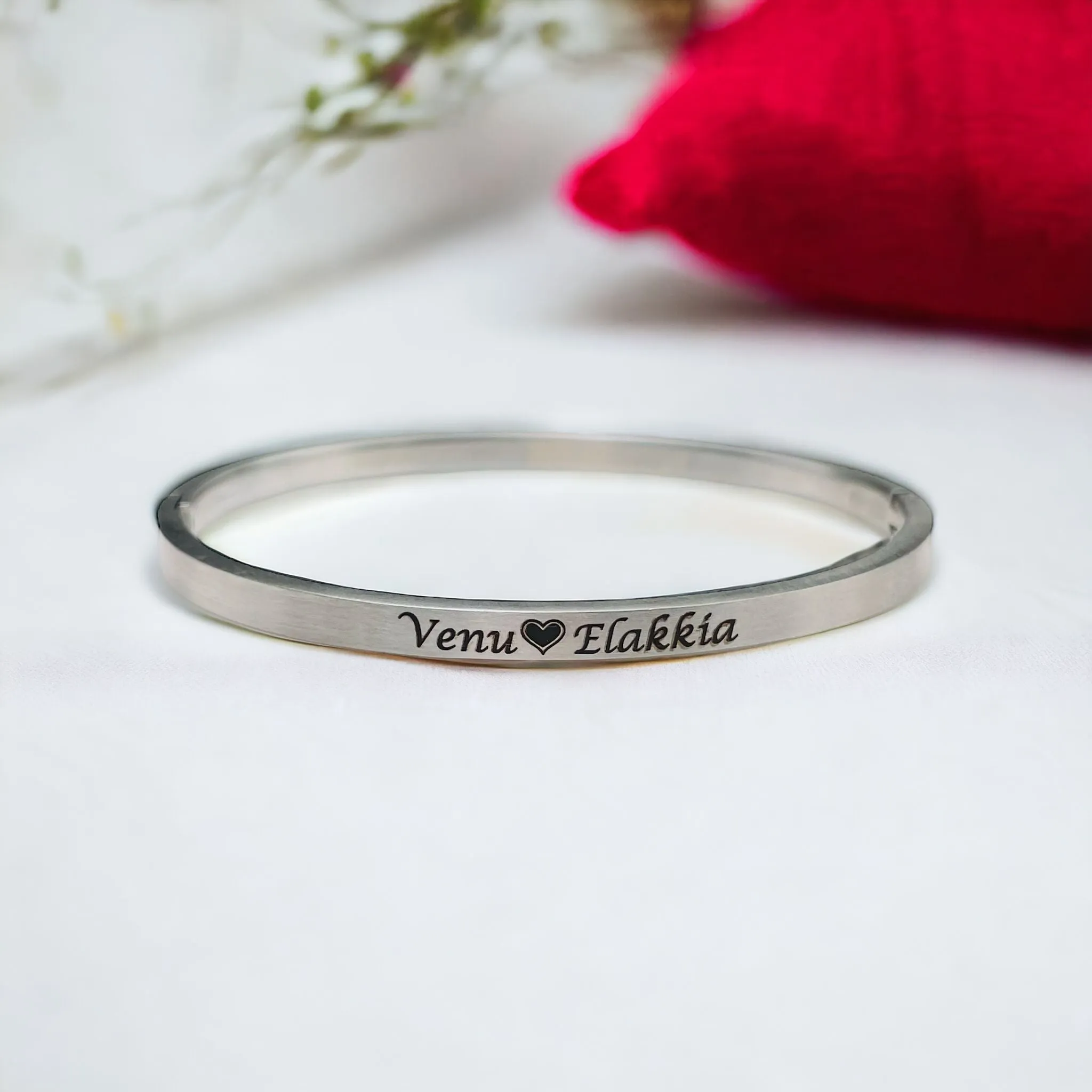 4mm Matte Finish 316 Surgical Stainless Steel Silver Customized Personalised Laser Engraved Kada Bangle Bracelet Unisex