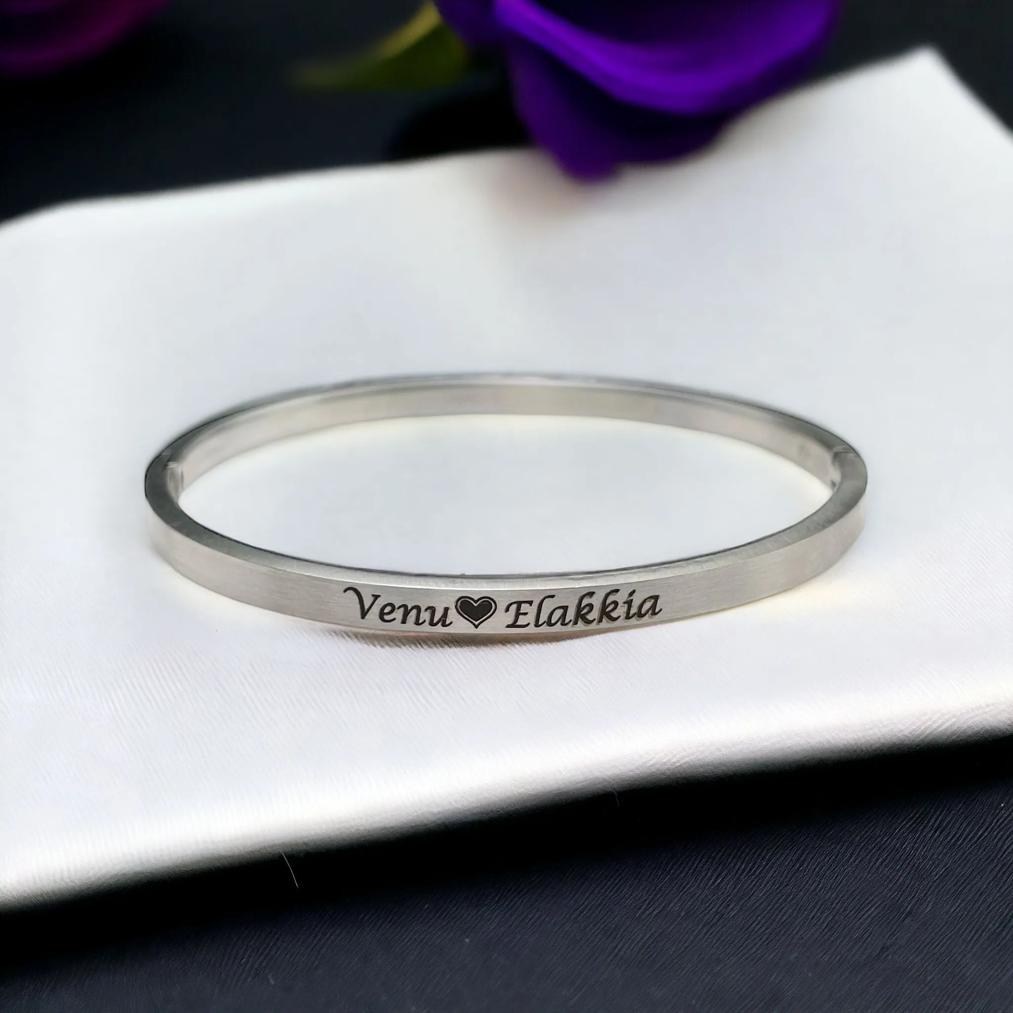 4mm Matte Finish 316 Surgical Stainless Steel Silver Customized Personalised Laser Engraved Kada Bangle Bracelet Unisex