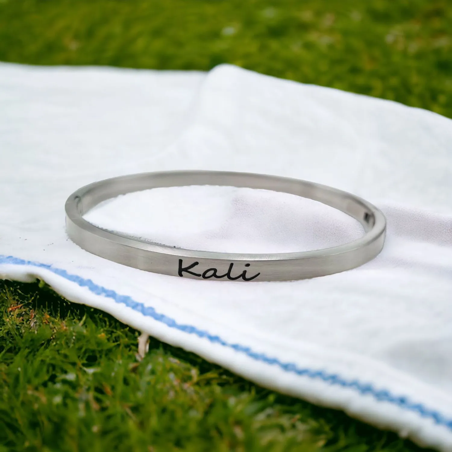 4mm Matte Finish 316 Surgical Stainless Steel Silver Customized Personalised Laser Engraved Kada Bangle Bracelet Unisex