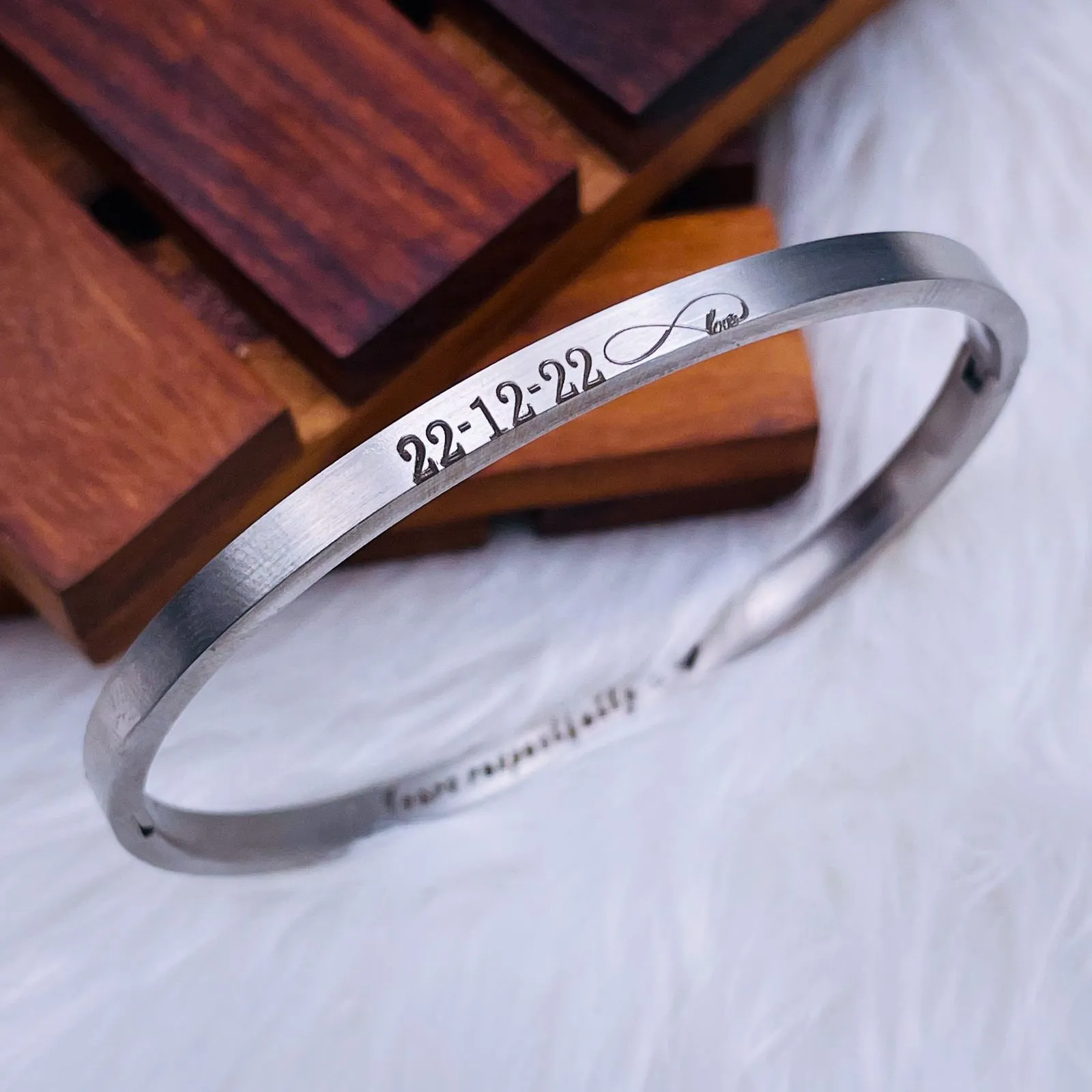 4mm Matte Finish 316 Surgical Stainless Steel Silver Customized Personalised Laser Engraved Kada Bangle Bracelet Unisex