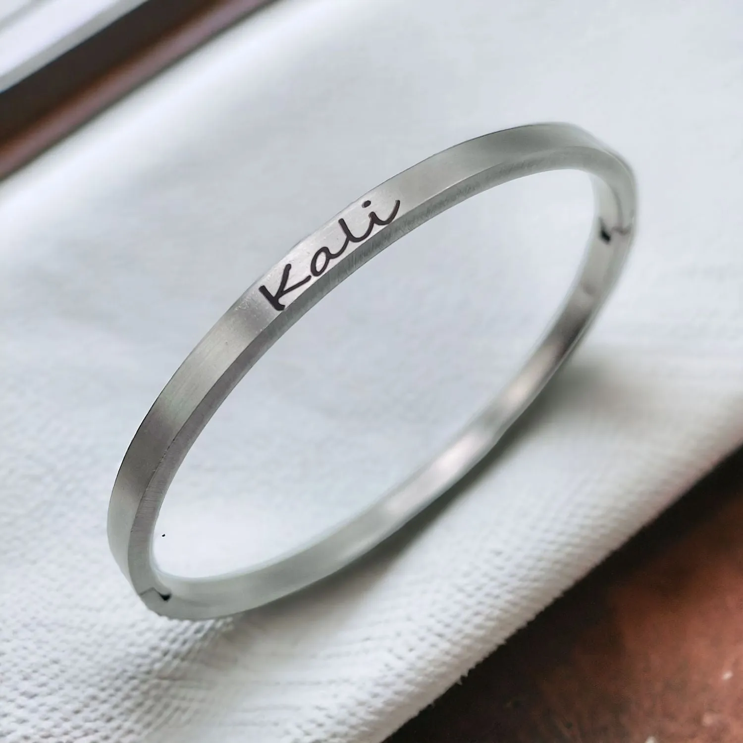 4mm Matte Finish 316 Surgical Stainless Steel Silver Customized Personalised Laser Engraved Kada Bangle Bracelet Unisex