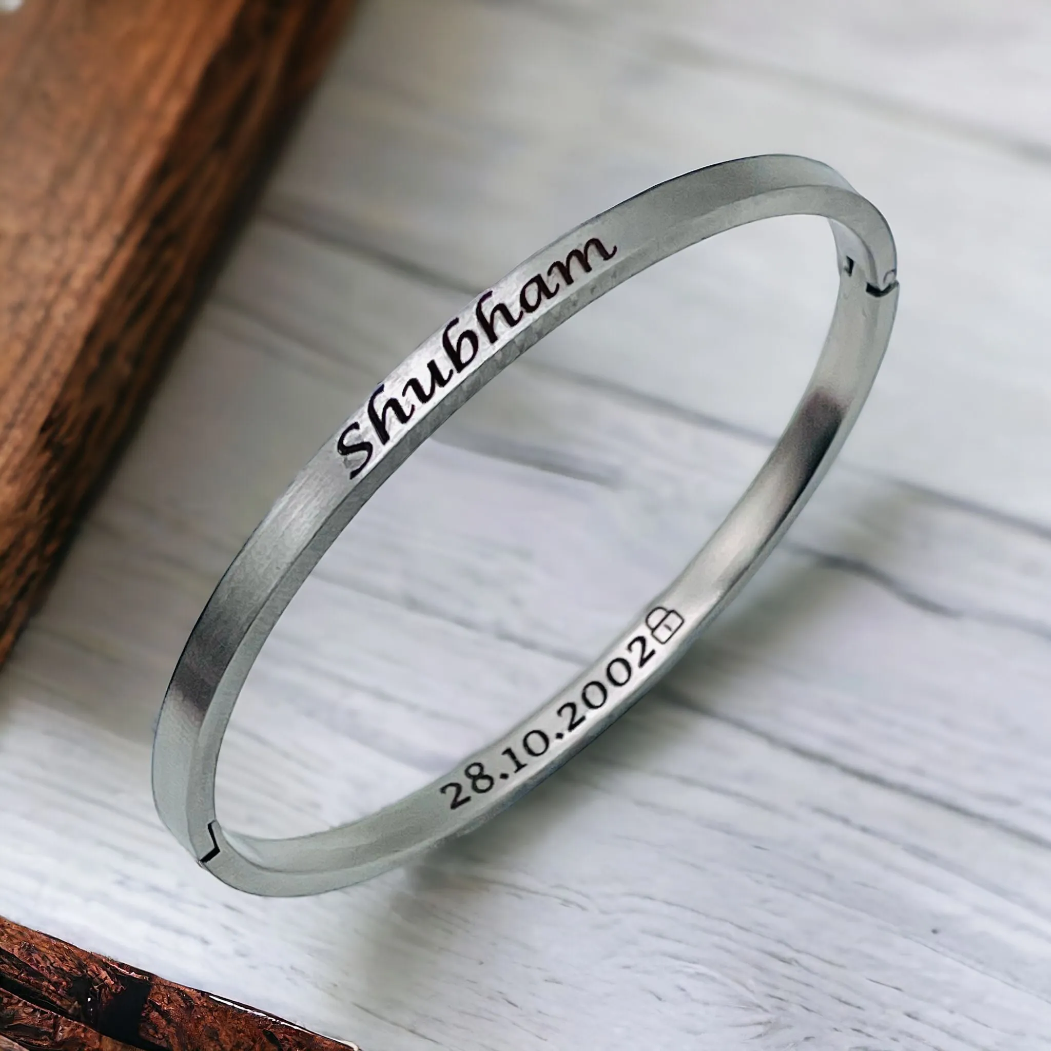 4mm Matte Finish 316 Surgical Stainless Steel Silver Customized Personalised Laser Engraved Kada Bangle Bracelet Unisex