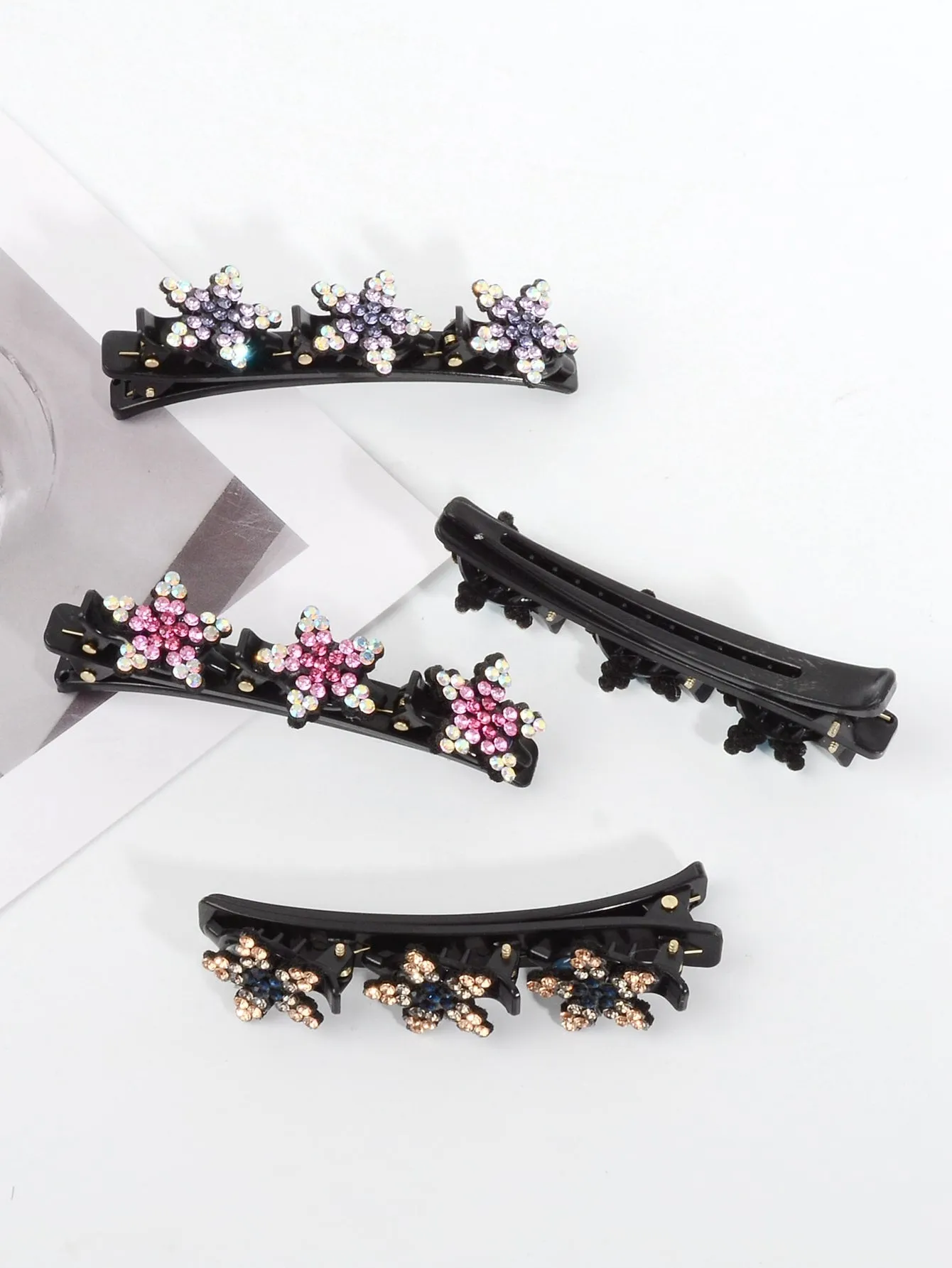 4pcs Rhinestone Flower Decor Hair Clip for Women Barrette Styling Hair