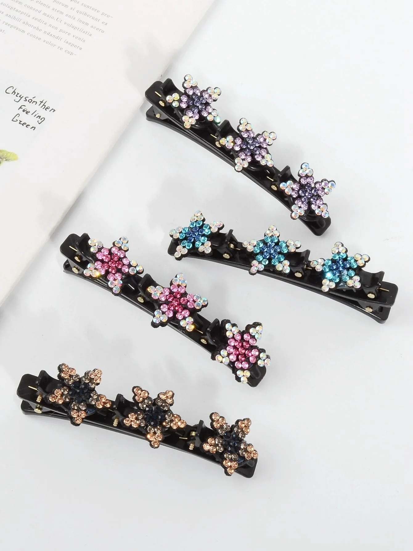 4pcs Rhinestone Flower Decor Hair Clip for Women Barrette Styling Hair