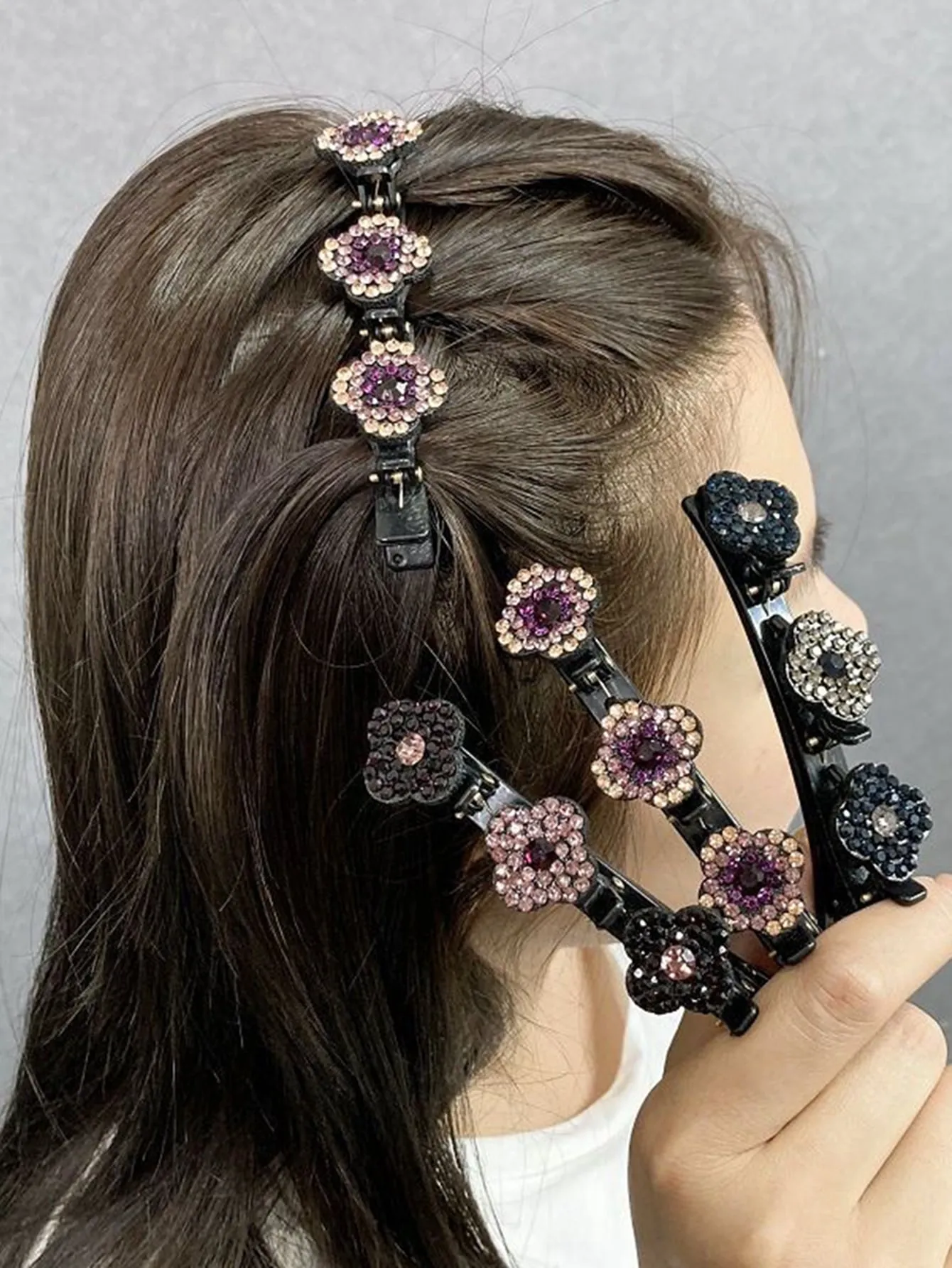 4pcs Rhinestone Flower Decor Hair Clip for Women Barrette Styling Hair