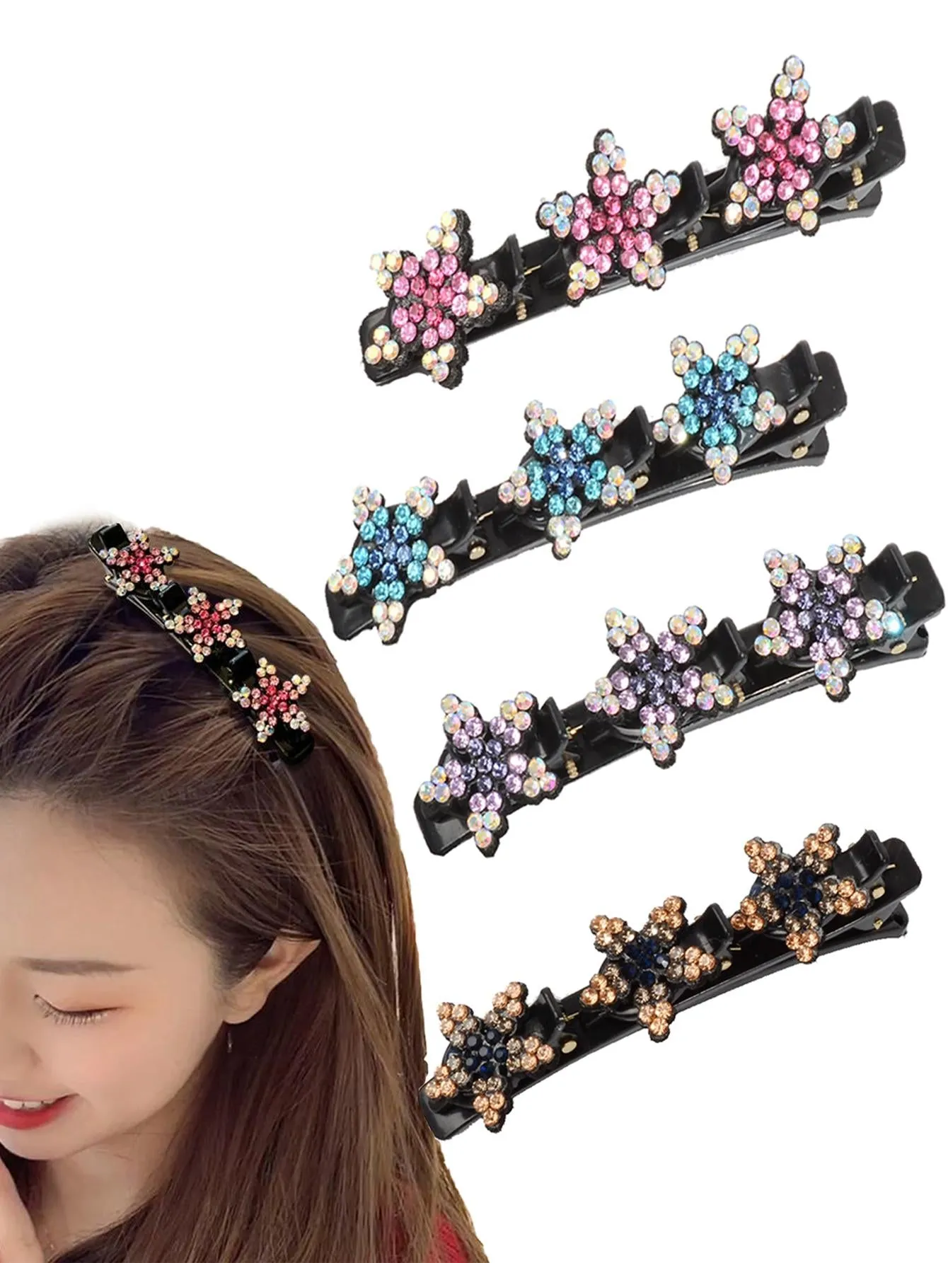 4pcs Rhinestone Flower Decor Hair Clip for Women Barrette Styling Hair