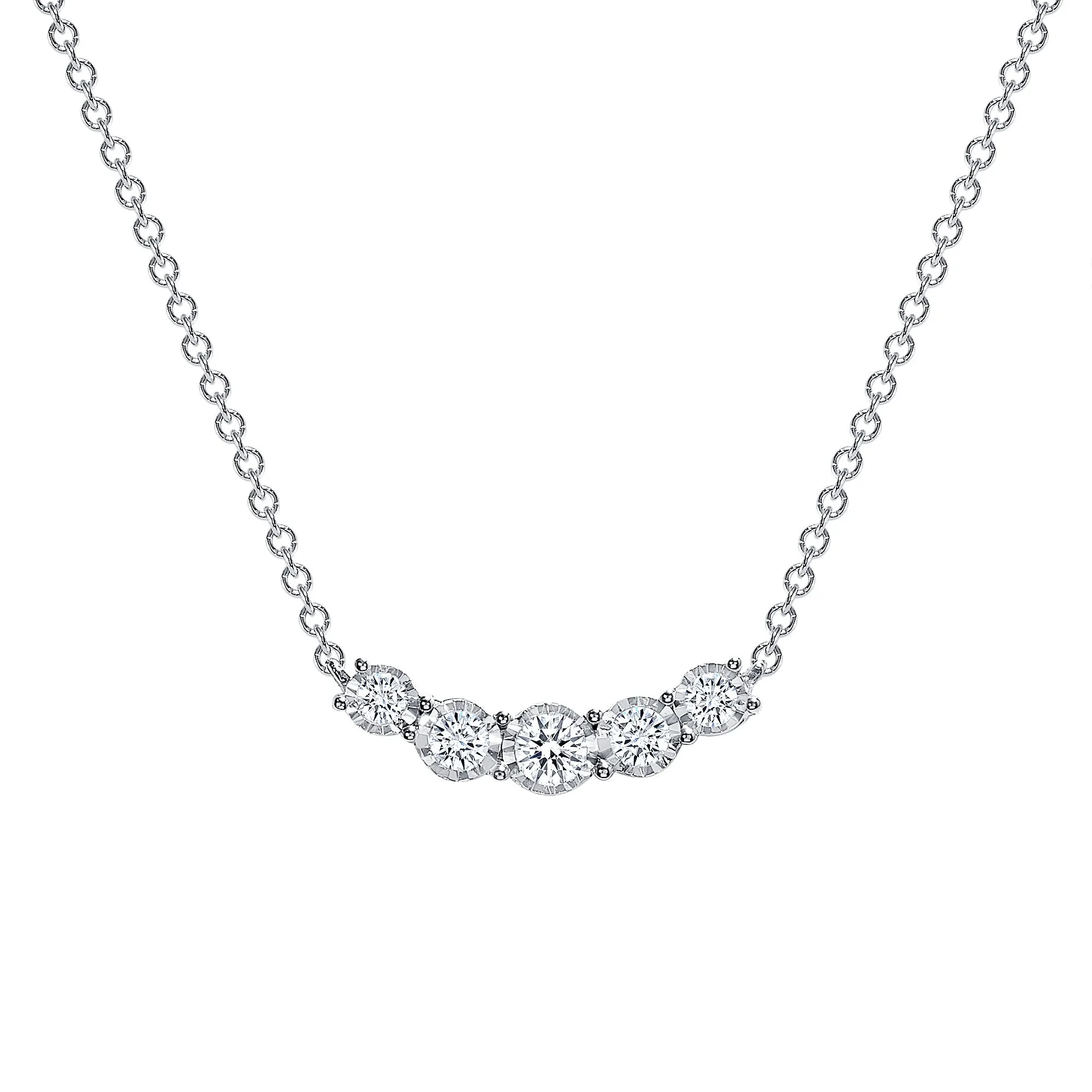 5 Stone Natural Diamond Pendant Necklace