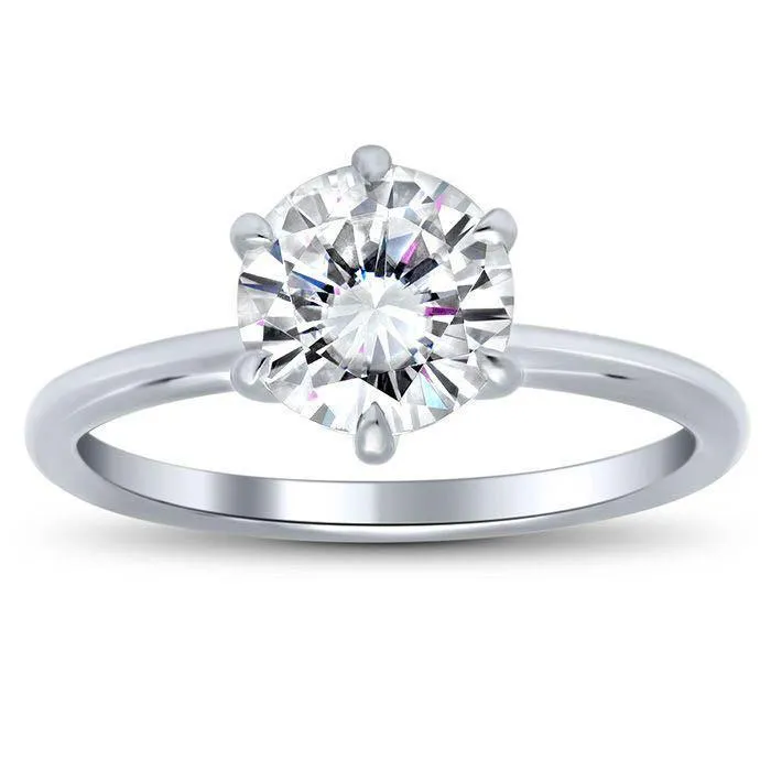 6 Prong Round Moissanite Solitaire Engagement Ring