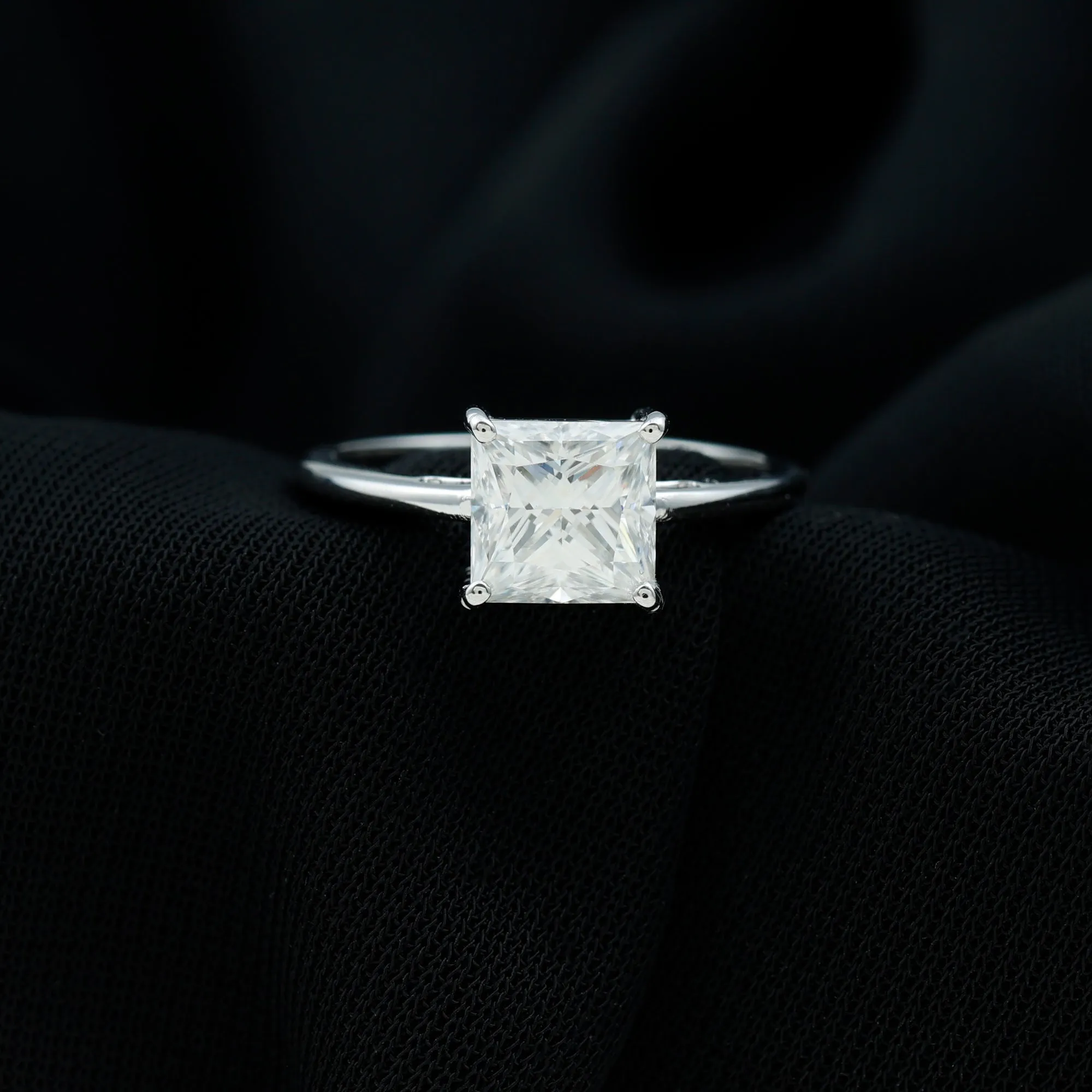 6.5 MM Princess Cut Moissanite Simple Solitaire Ring in 4 Prong Setting