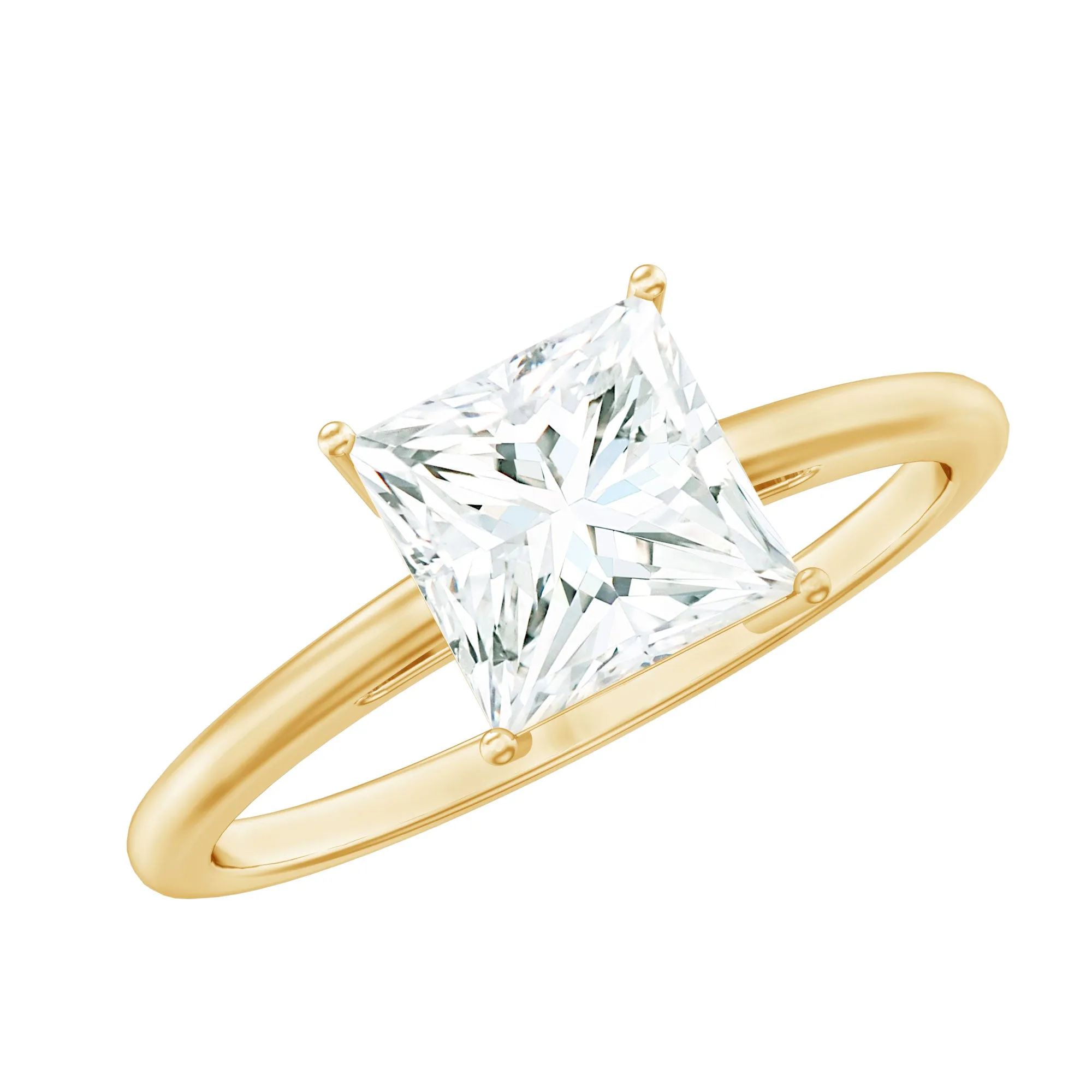 6.5 MM Princess Cut Moissanite Simple Solitaire Ring in 4 Prong Setting