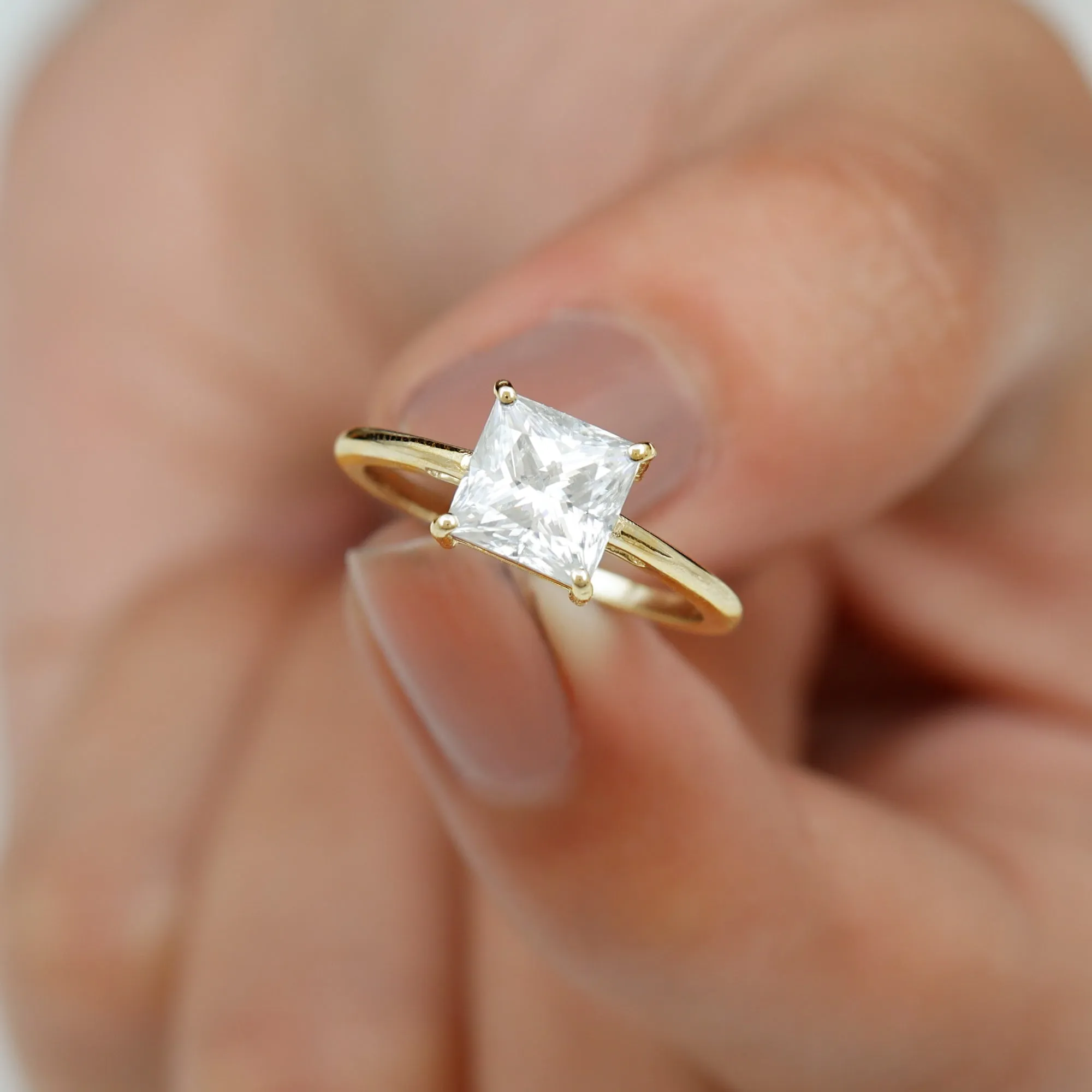 6.5 MM Princess Cut Moissanite Simple Solitaire Ring in 4 Prong Setting