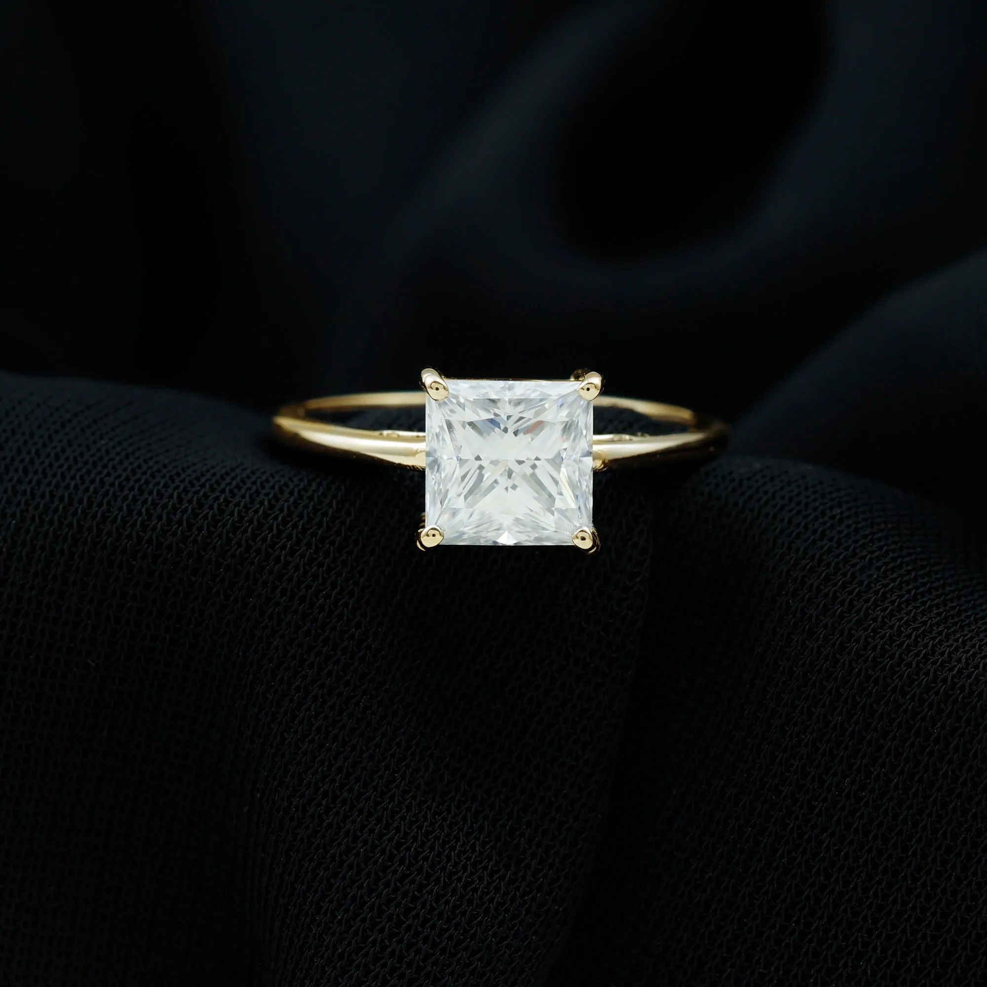 6.5 MM Princess Cut Moissanite Simple Solitaire Ring in 4 Prong Setting