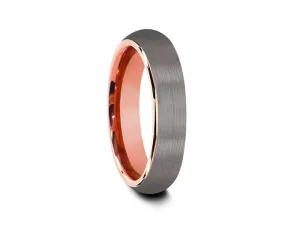 6MM BRUSHED GRAY Tungsten Wedding Band DOME AND ROSE GOLD INTERIOR