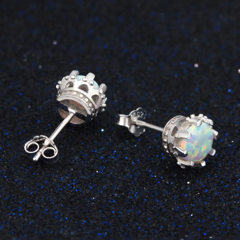 7MM Milky Round Opal Earring