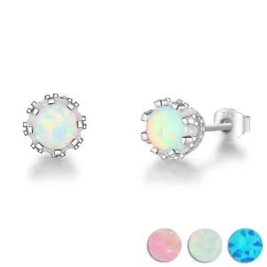 7MM Milky Round Opal Earring