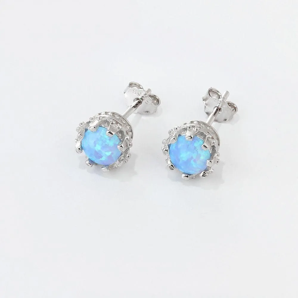 7MM Milky Round Opal Earring