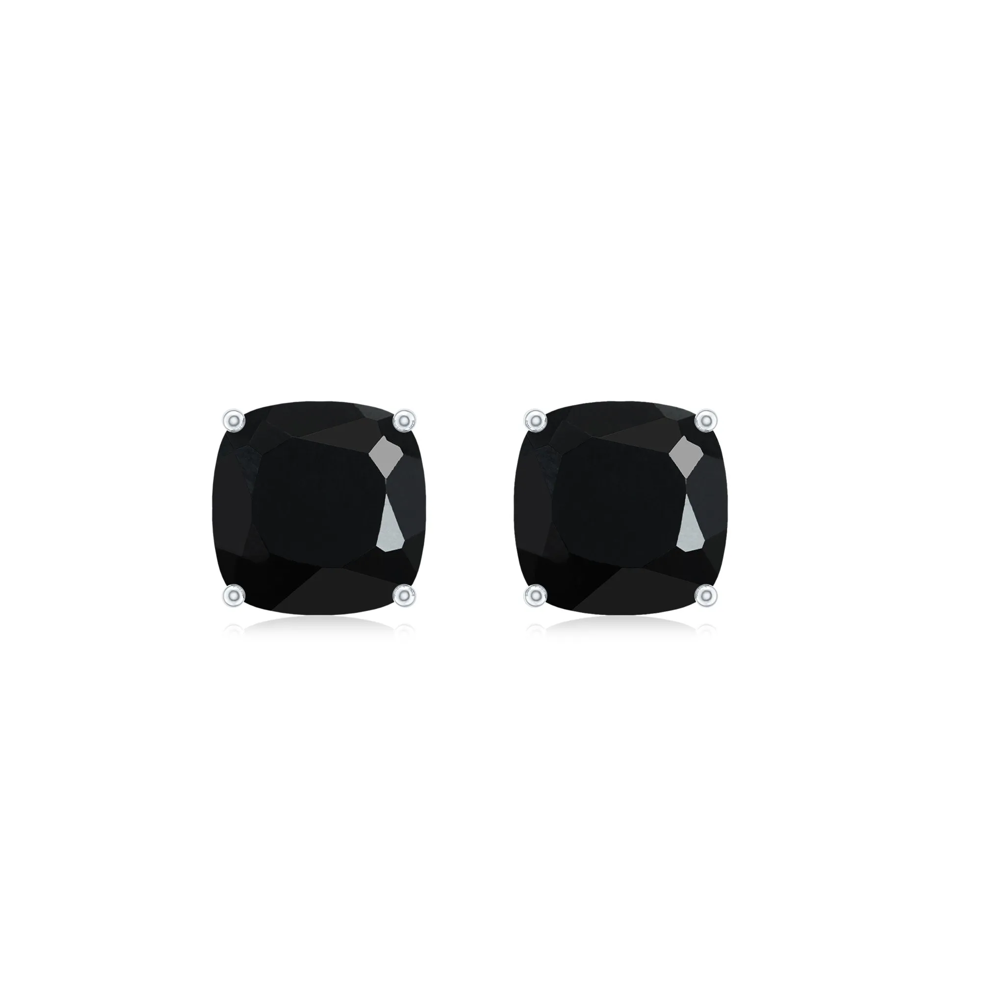 8 MM Cushion Cut Created Black Diamond Solitaire Stud Earrings