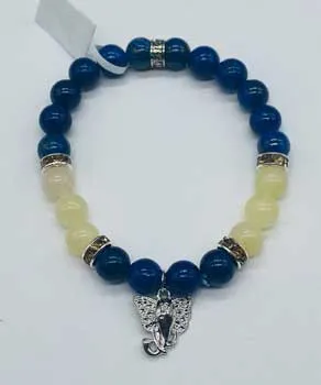 8mm Lapis, Honey Jade, Ganesha bracelet