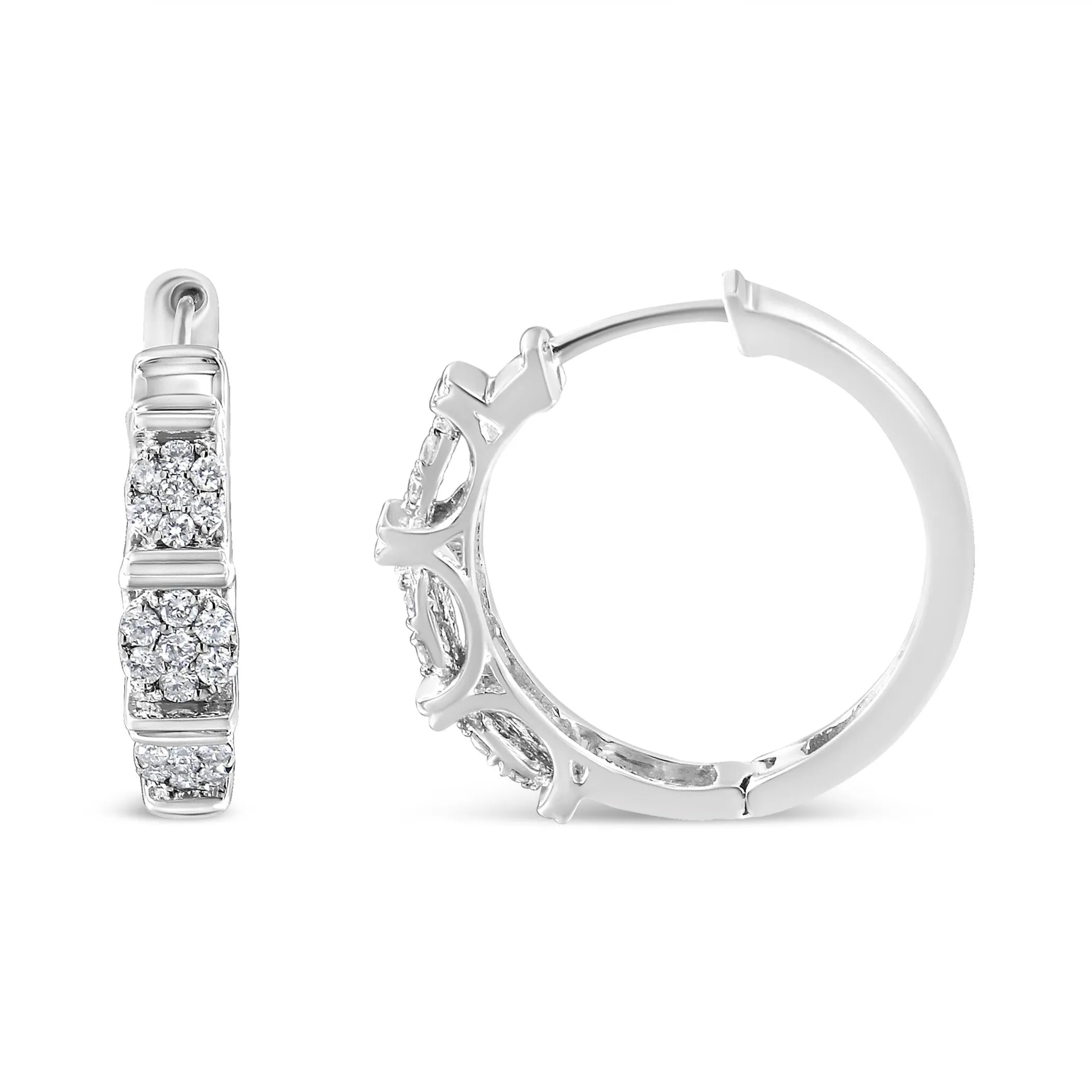 .925 Sterling Silver 1/2 cttw Round-Cut Diamond Floral Cluster Hoop Earring (I-J Color, I2-I3 Clarity)