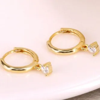 925 Sterling Silver and 18K Gold-Filled Zirconia Huggie Hoops