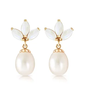 9.5 Carat 14K Solid Yellow Gold Dangling Earrings Pearl Opal