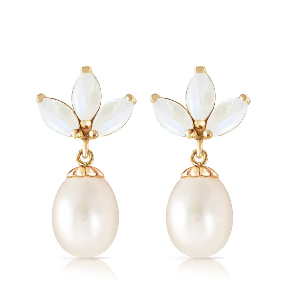 9.5 Carat 14K Solid Yellow Gold Dangling Earrings Pearl Opal