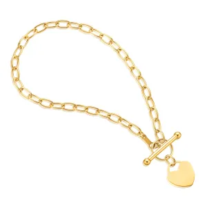 9ct Yellow Gold Silver Filled 19cm T-bar Heart Bracelet