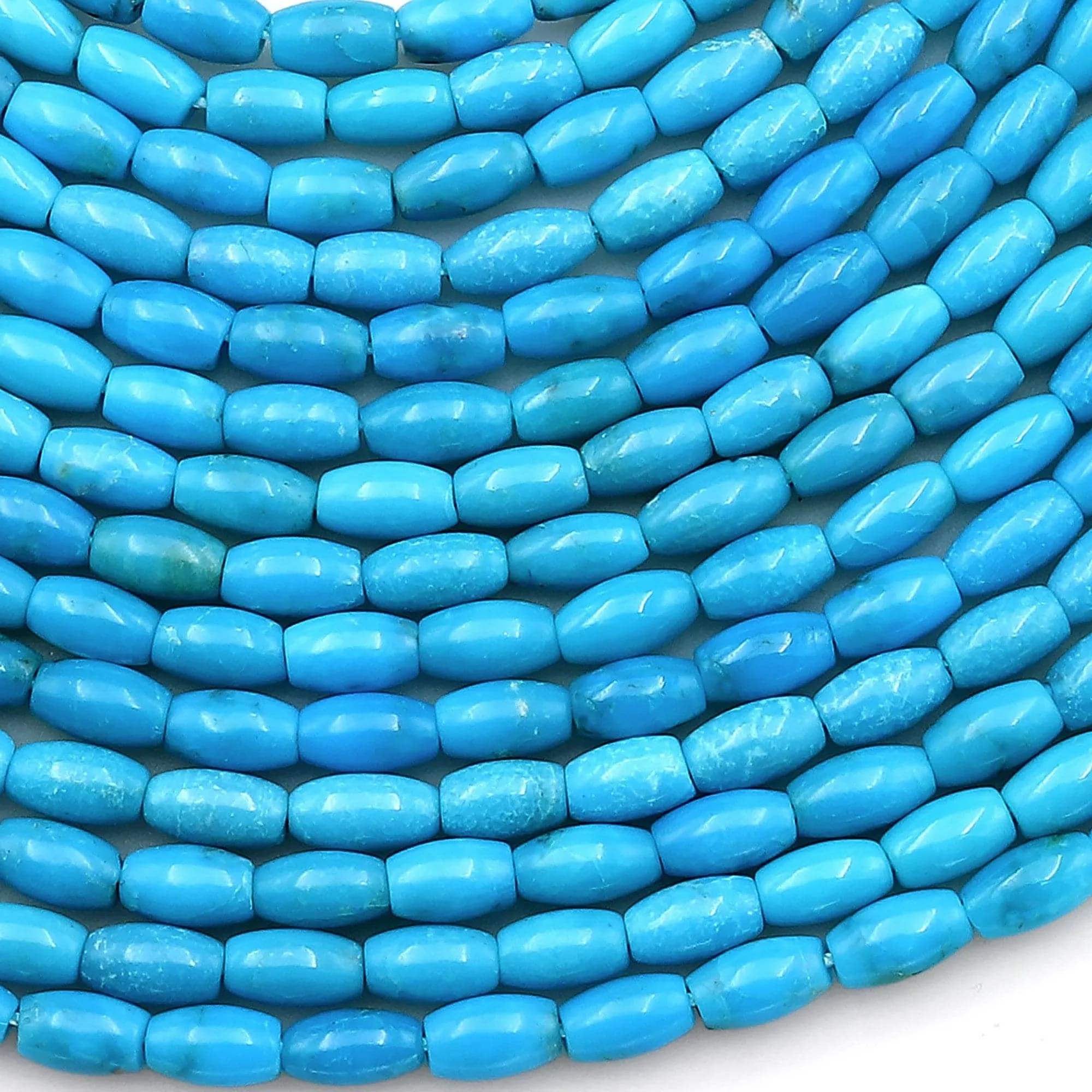 AAA Genuine Natural Arizona Turquoise 3x6mm Barrel Drum Rice Beads Blue Gemstone 15.5" Strand