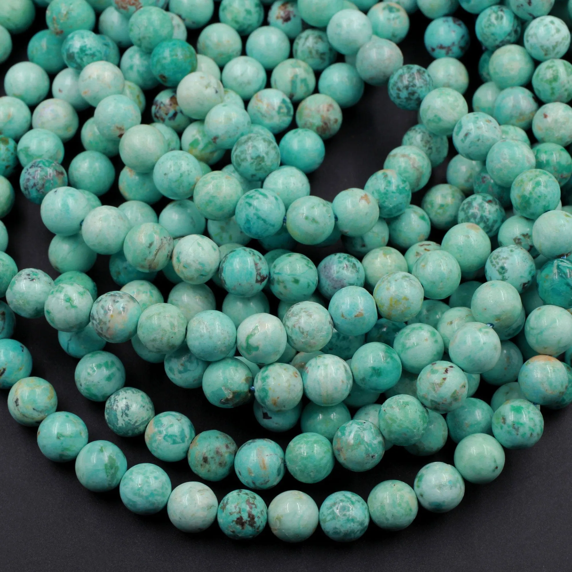 AAA Genuine Natural Peruvian Turquoise 6mm 8mm 10mm 12mm Round Beads Stunning Genuine Blue Green Turquoise Gemstone Beads 15.5" Strand