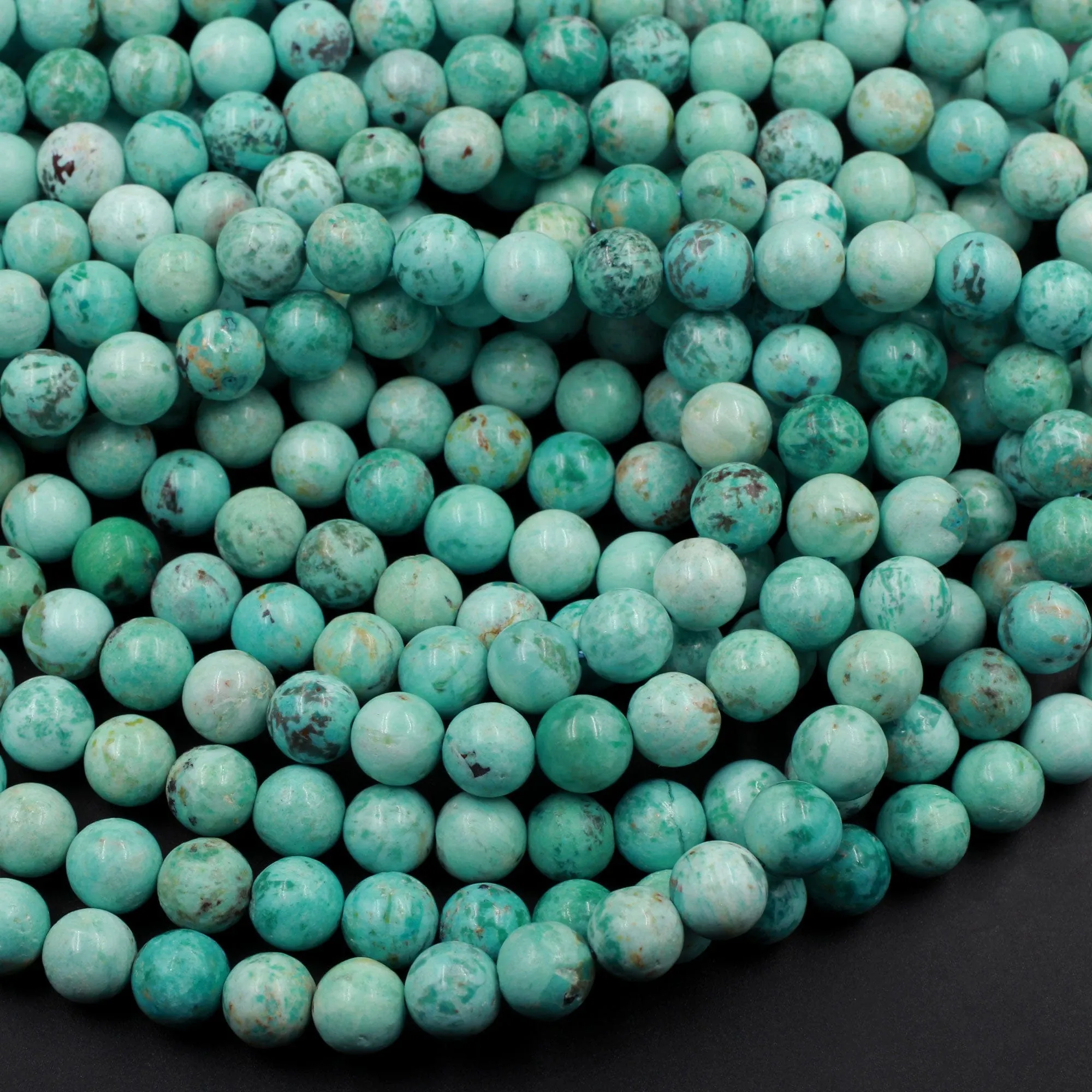 AAA Genuine Natural Peruvian Turquoise 6mm 8mm 10mm 12mm Round Beads Stunning Genuine Blue Green Turquoise Gemstone Beads 15.5" Strand