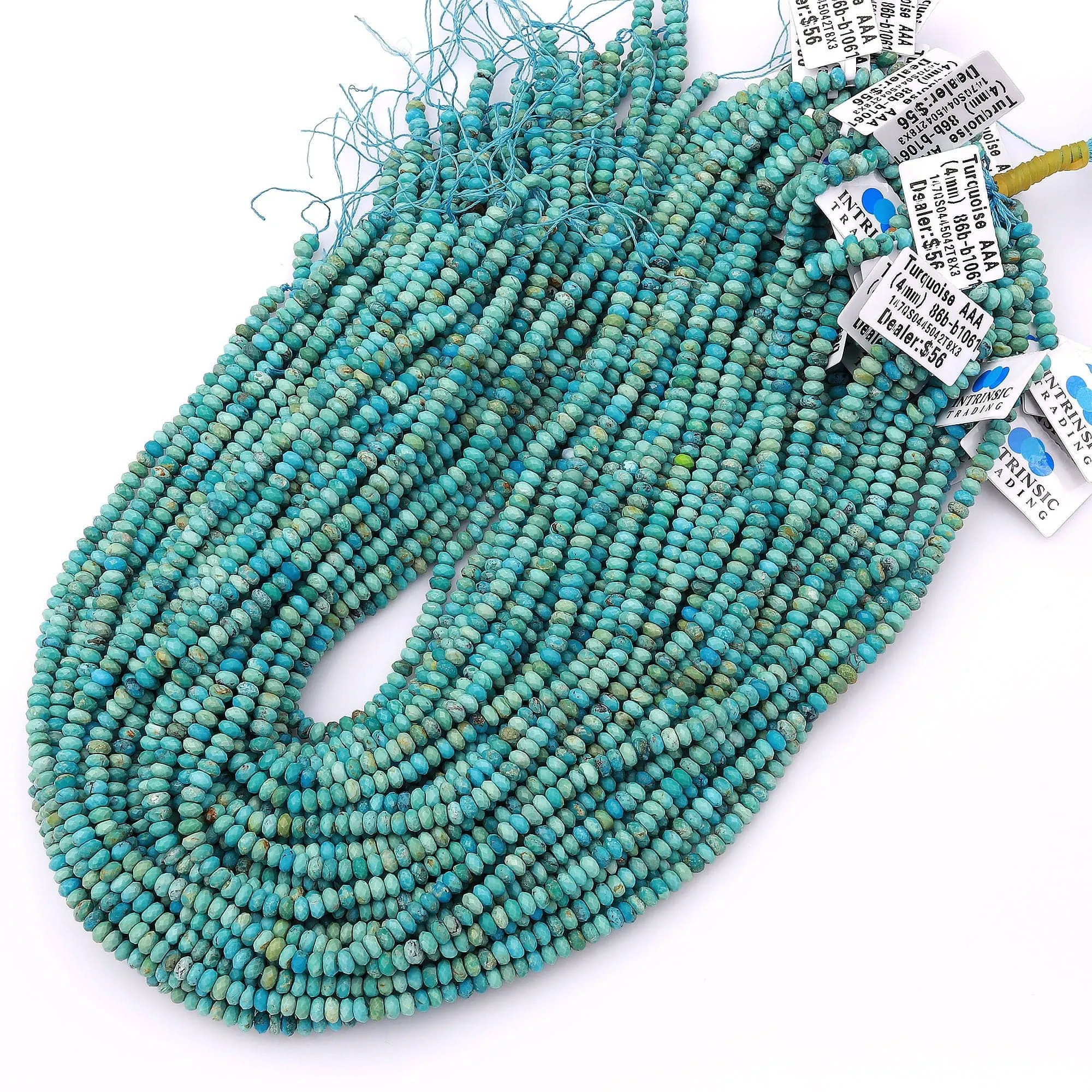 AAA Genuine Natural Turquoise 4mm Faceted Rondelle Beads Blue Green Turquoise Micro Diamond Cut 15.5" Strand