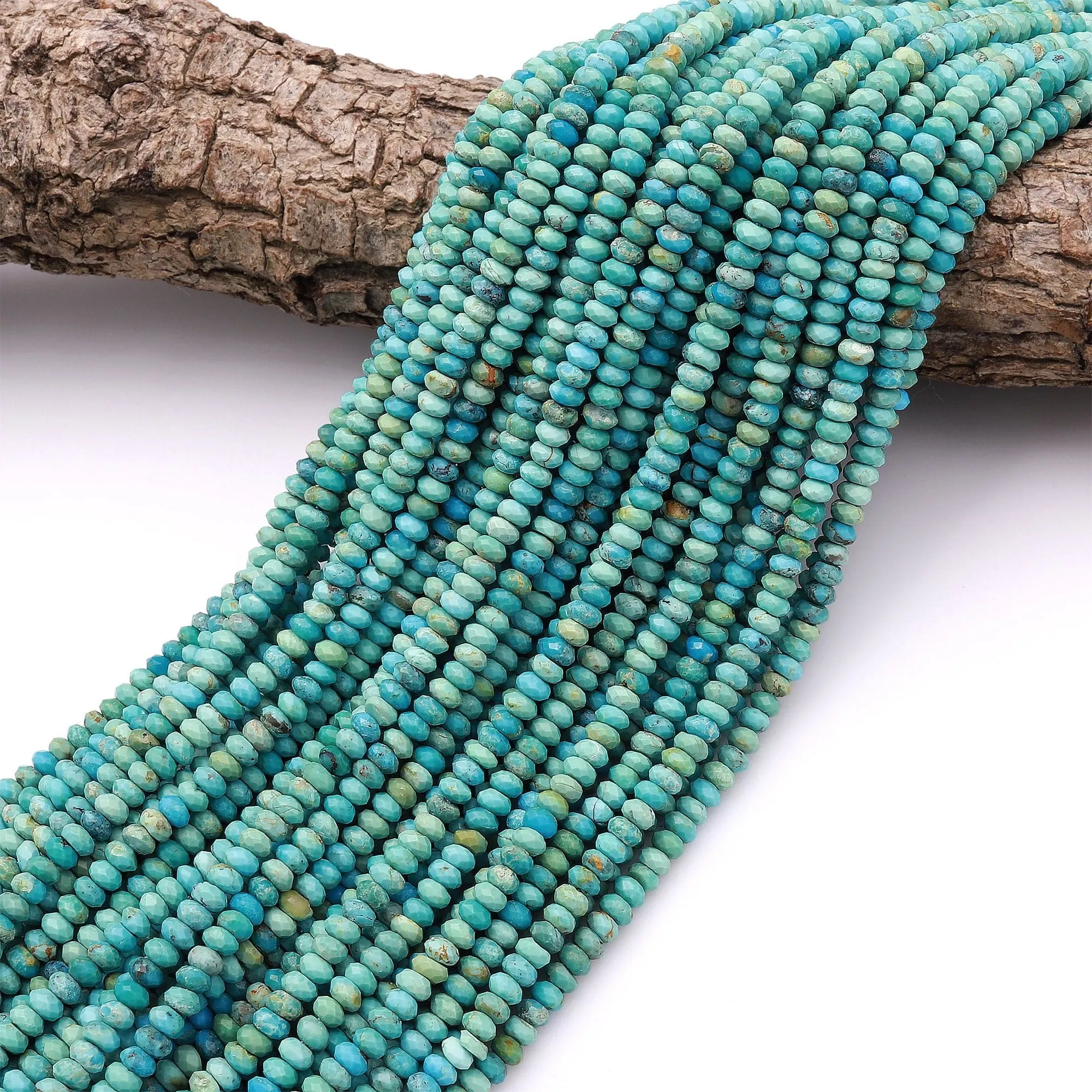 AAA Genuine Natural Turquoise 4mm Faceted Rondelle Beads Blue Green Turquoise Micro Diamond Cut 15.5" Strand