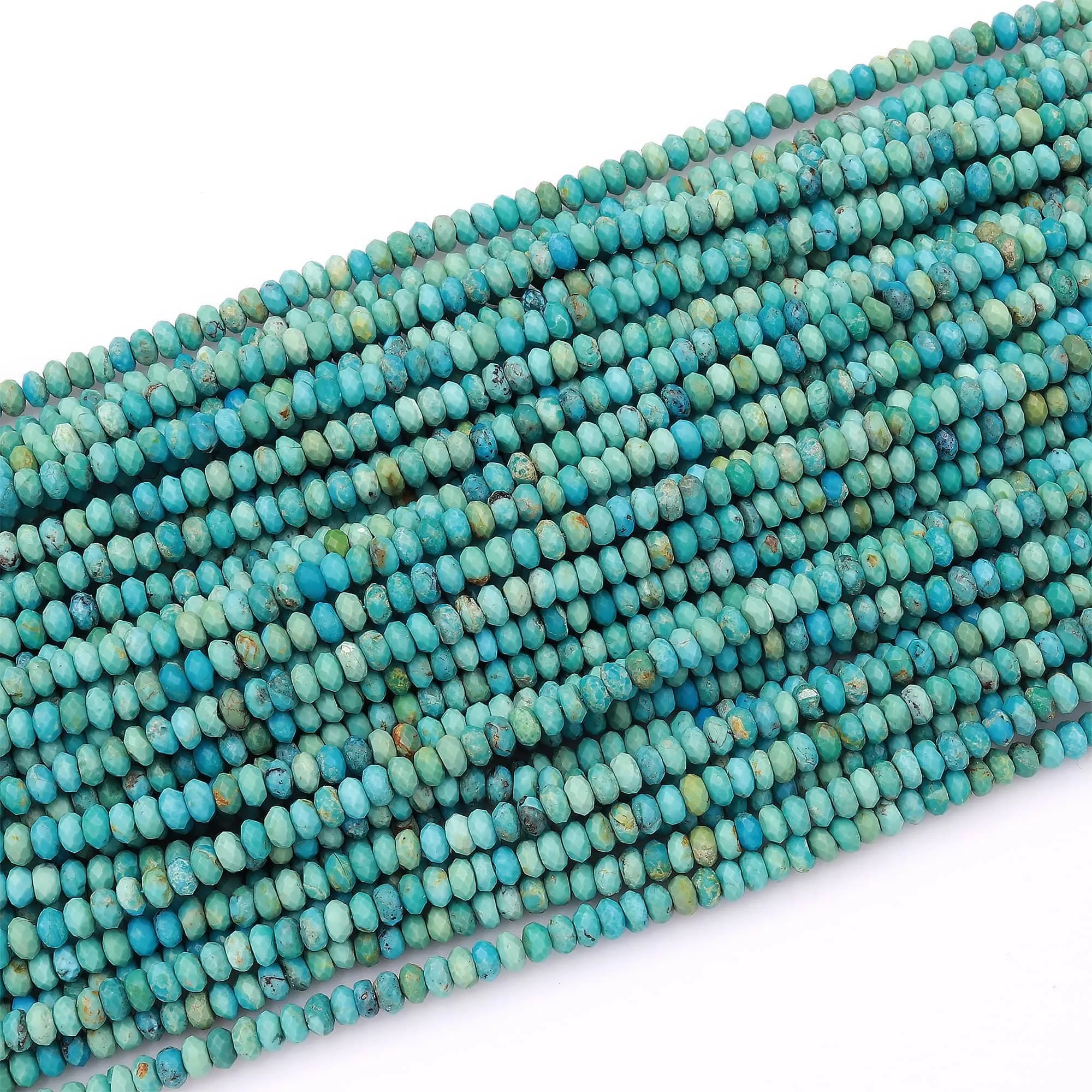 AAA Genuine Natural Turquoise 4mm Faceted Rondelle Beads Blue Green Turquoise Micro Diamond Cut 15.5" Strand