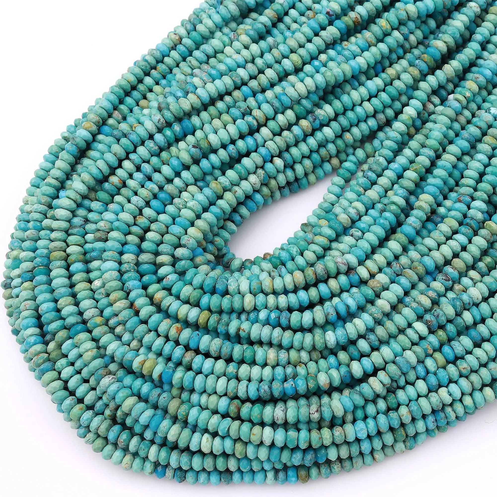 AAA Genuine Natural Turquoise 4mm Faceted Rondelle Beads Blue Green Turquoise Micro Diamond Cut 15.5" Strand