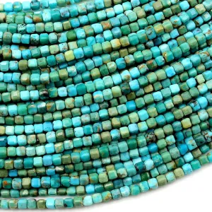 AAA Genuine Real Natural Blue Green Turquoise 2mm 3mm Cube Beads Gemstone 15.5" Strand