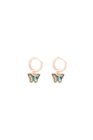 Abalone Shell Butterfly Gold Hoop Earrings