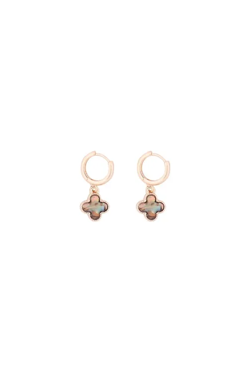 Abalone Shell Clover Gold Hoop Earrings