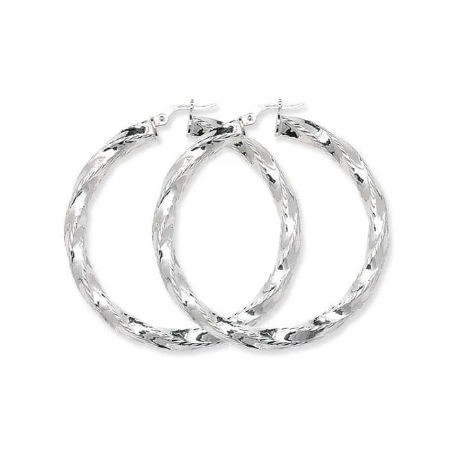 Acotis Silver Hoop Earrings Dia Cut Twisted G5189