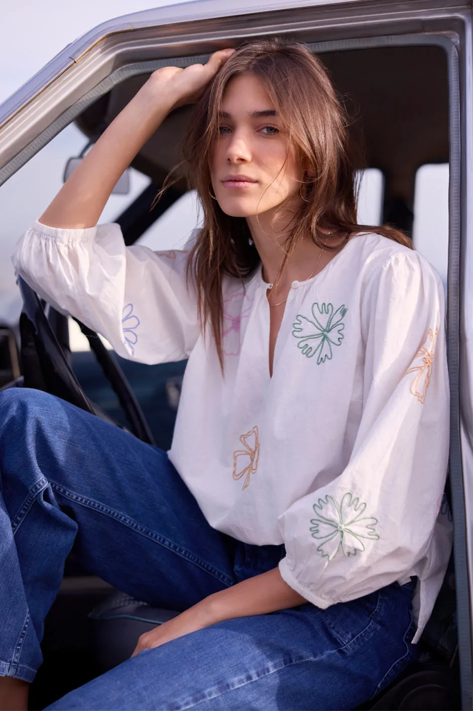 Amber Embroidered Top - Ivory