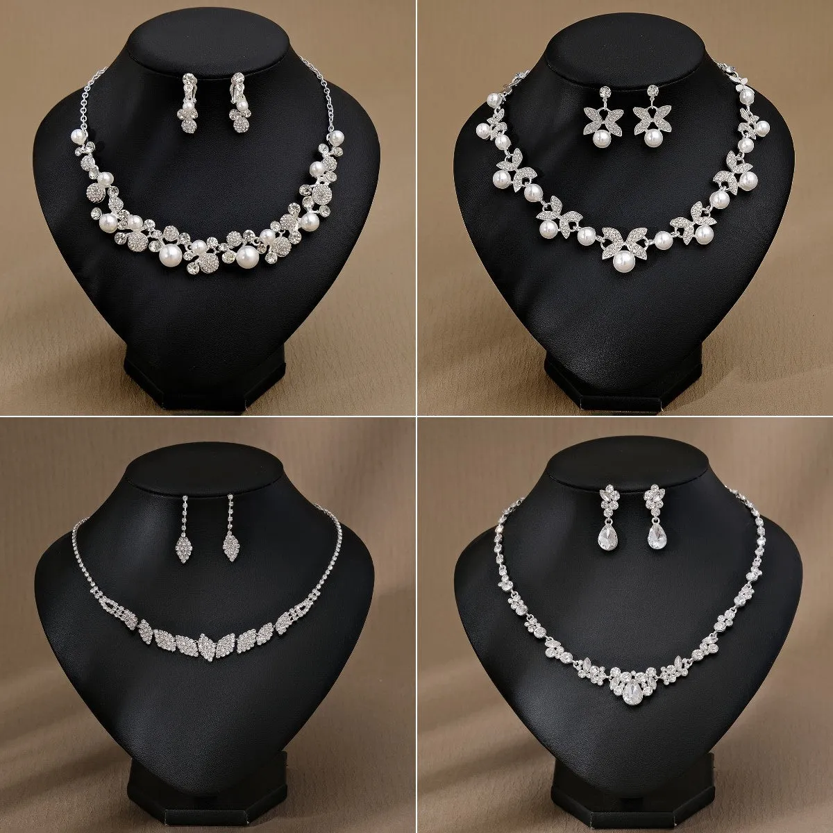 American retro necklace set for women cross-border jewelry bride wedding jewelry rhinestone pearl earrings necklace two-piece set