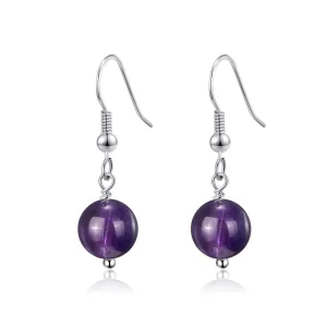 Amethyst Gemstone Round Drop Earrings