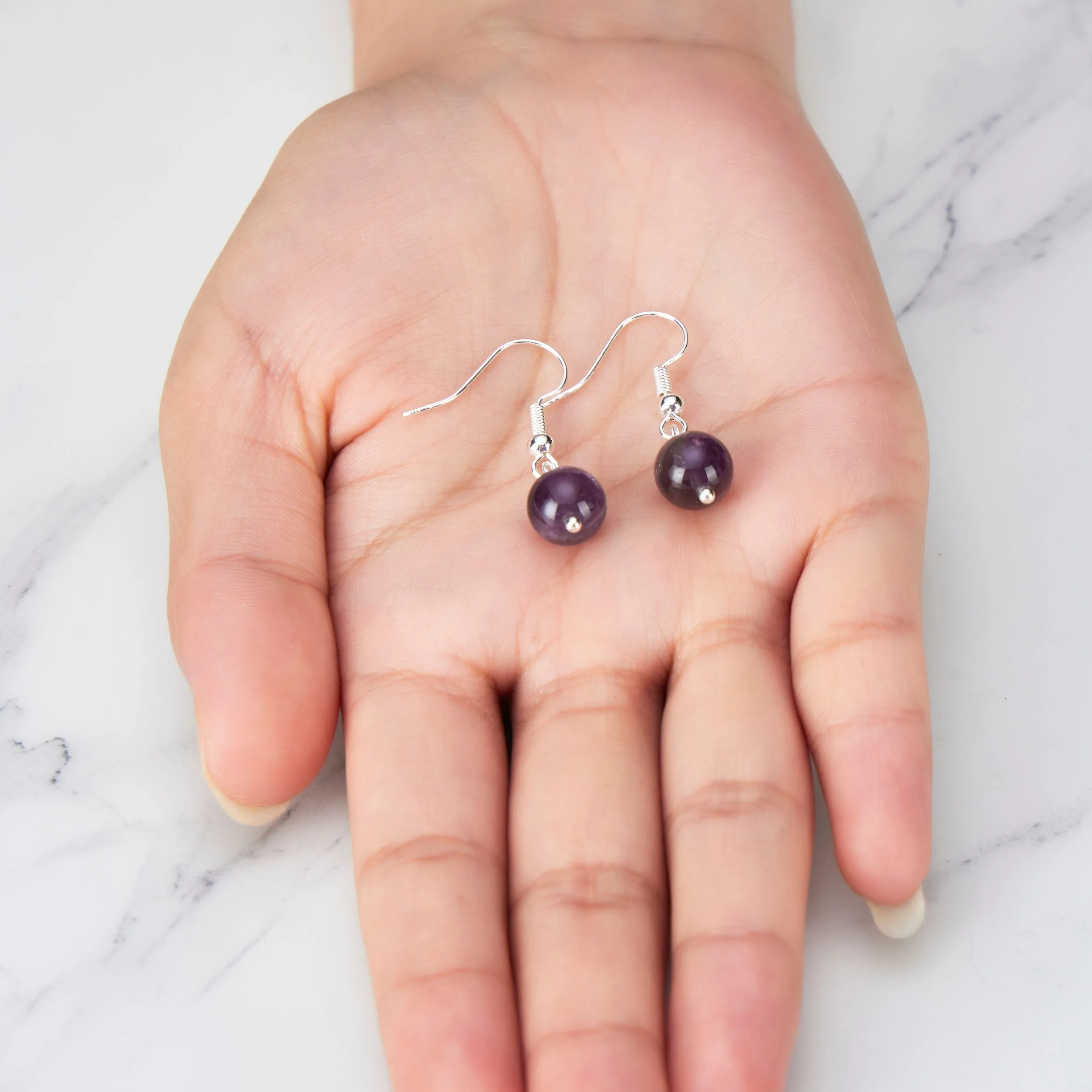 Amethyst Gemstone Round Drop Earrings