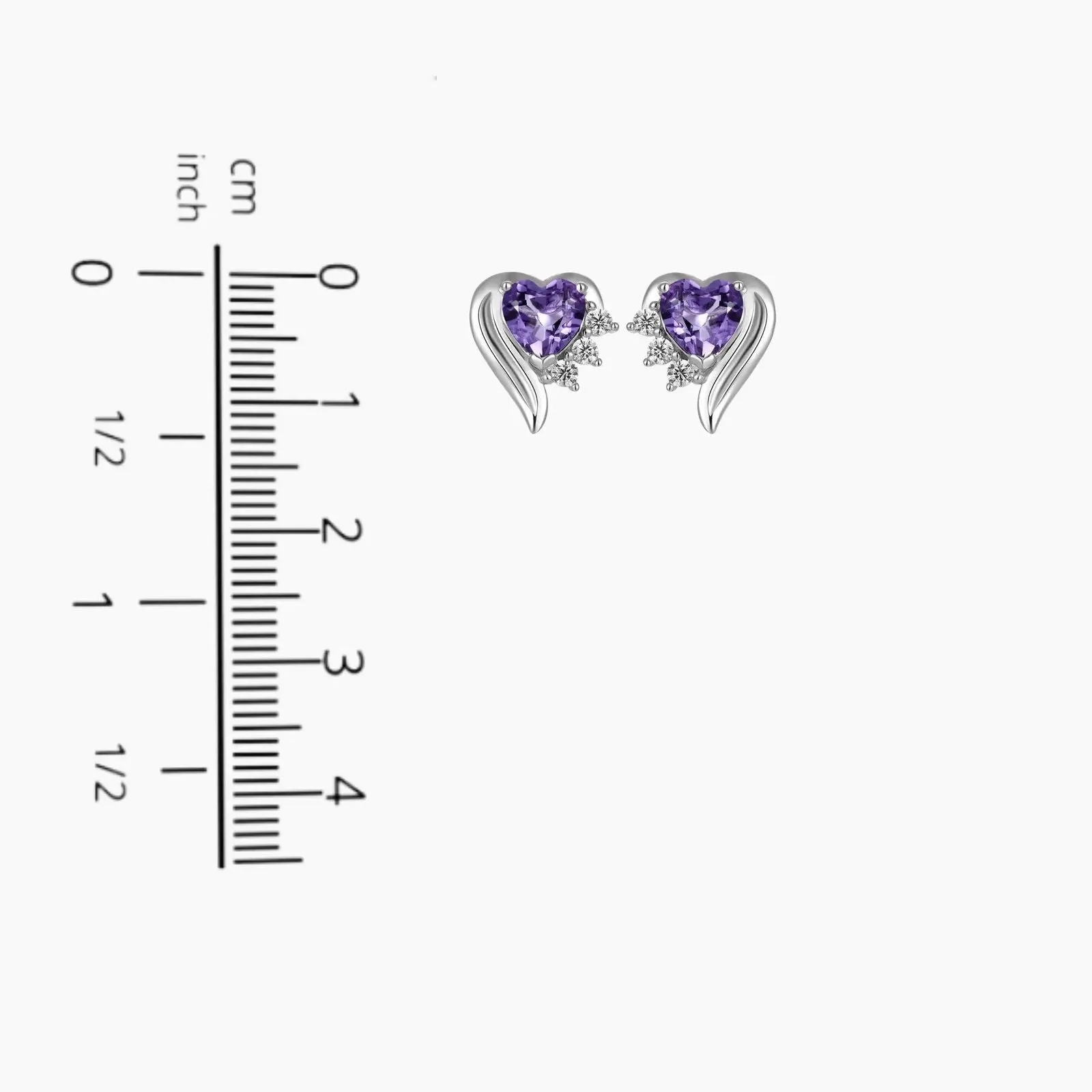 Amethyst Heart Shape Stud Earrings in Sterling Silver