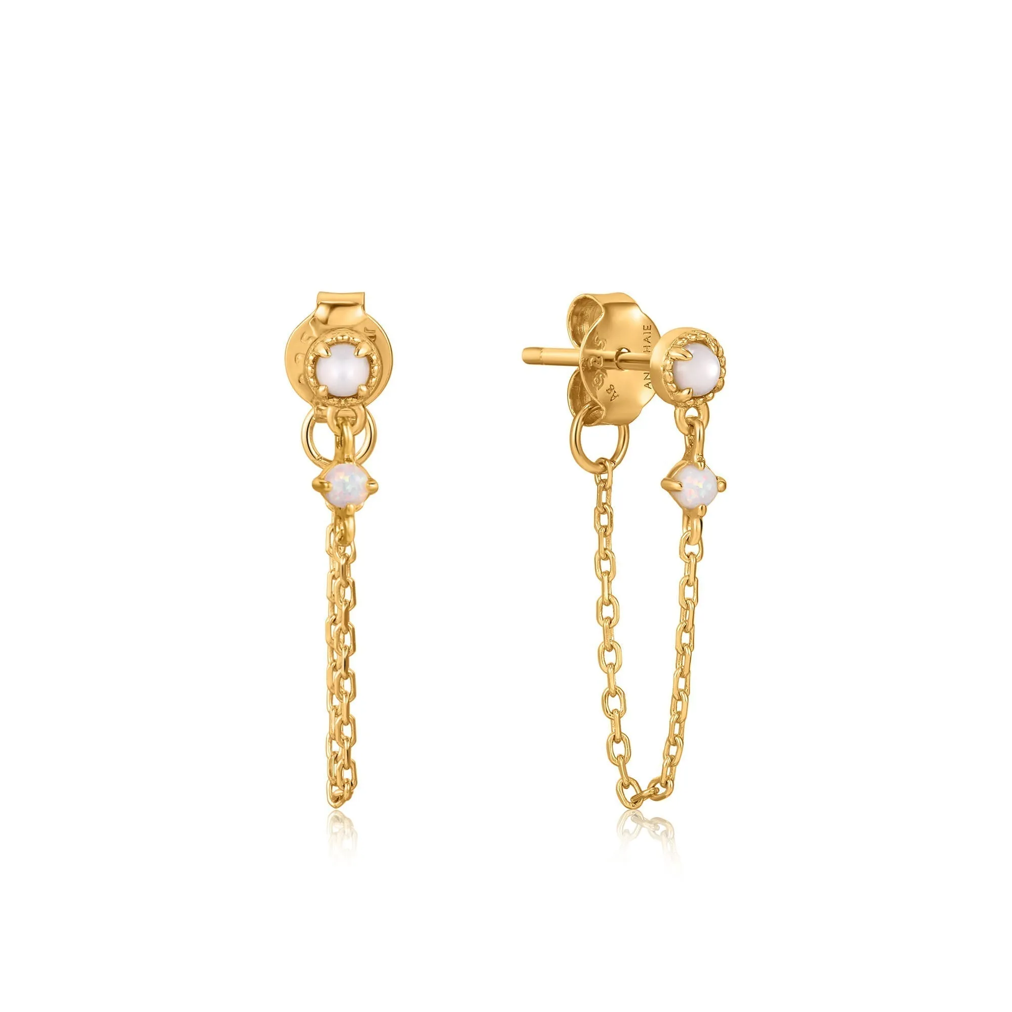 Ania Haie Gold Mother of Pearl and Kyoto Opal Chain Drop Stud Earrings