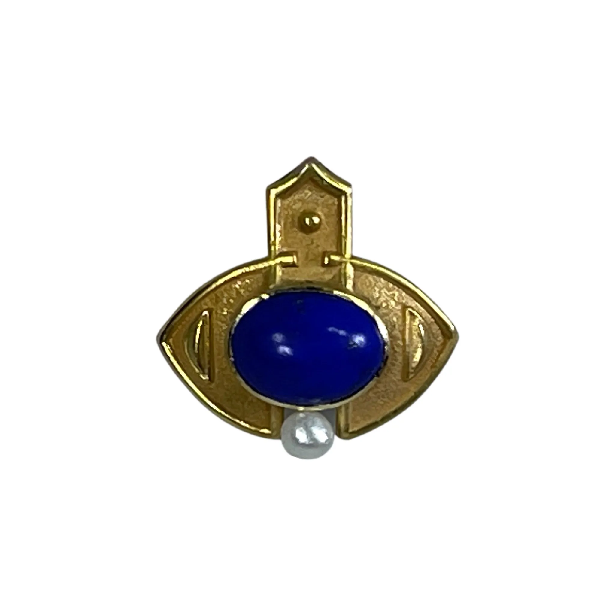 Antique Lapis and Seed Pearl Evil Eye Pendant in 18K Yellow Gold. Upcycled Repurposed Hatpin.