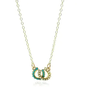 Antique Victorian Turquoise Pearl Double Horseshoe Necklace