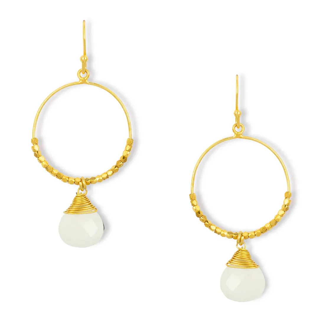 Ashiana Marie Gold Hoop Earrings White Chalcedony