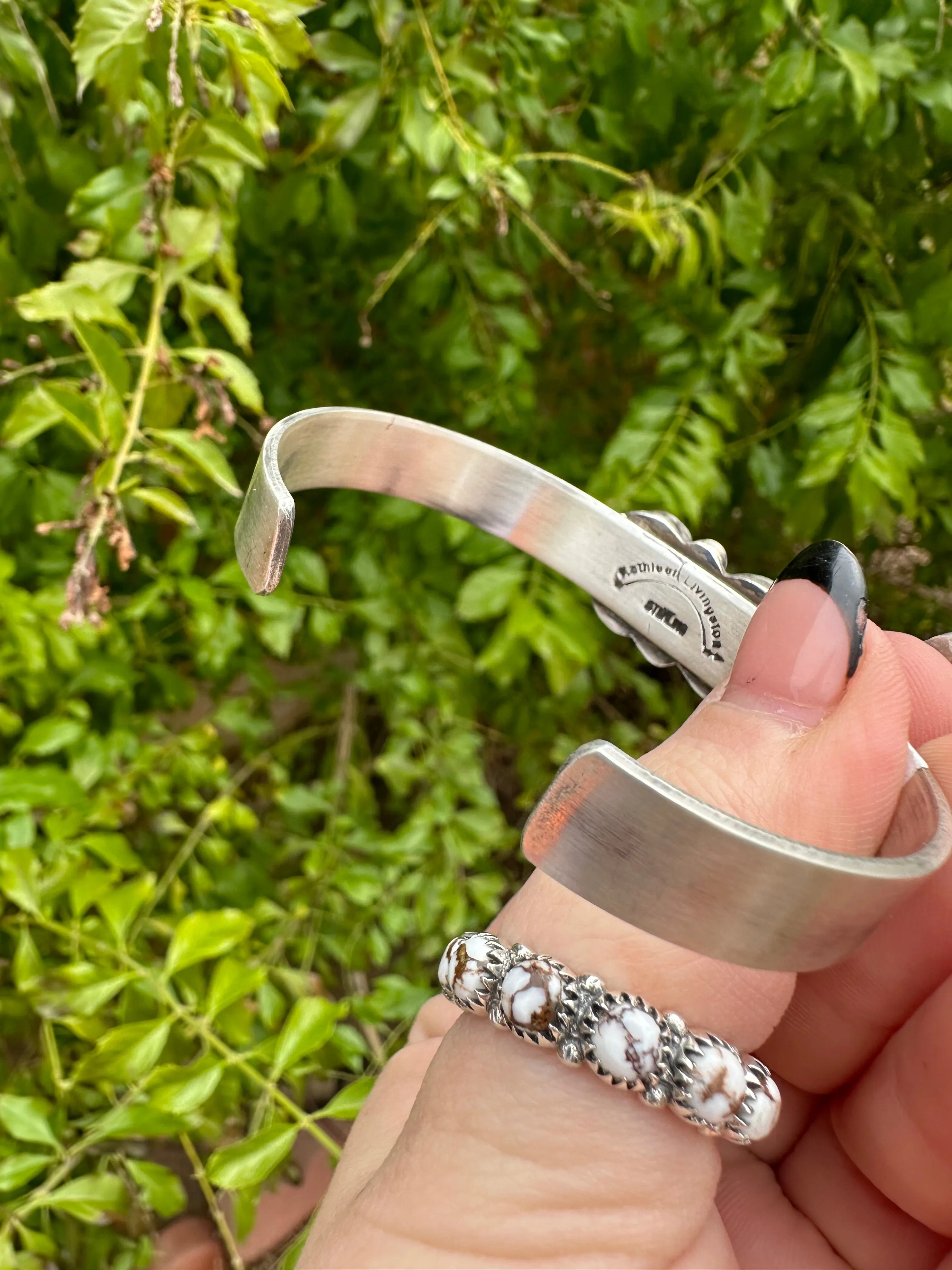 Beautiful Kathleen Livingston Navajo Sterling Sonoran Moutain Turquoise Bracelet Cuff Signed