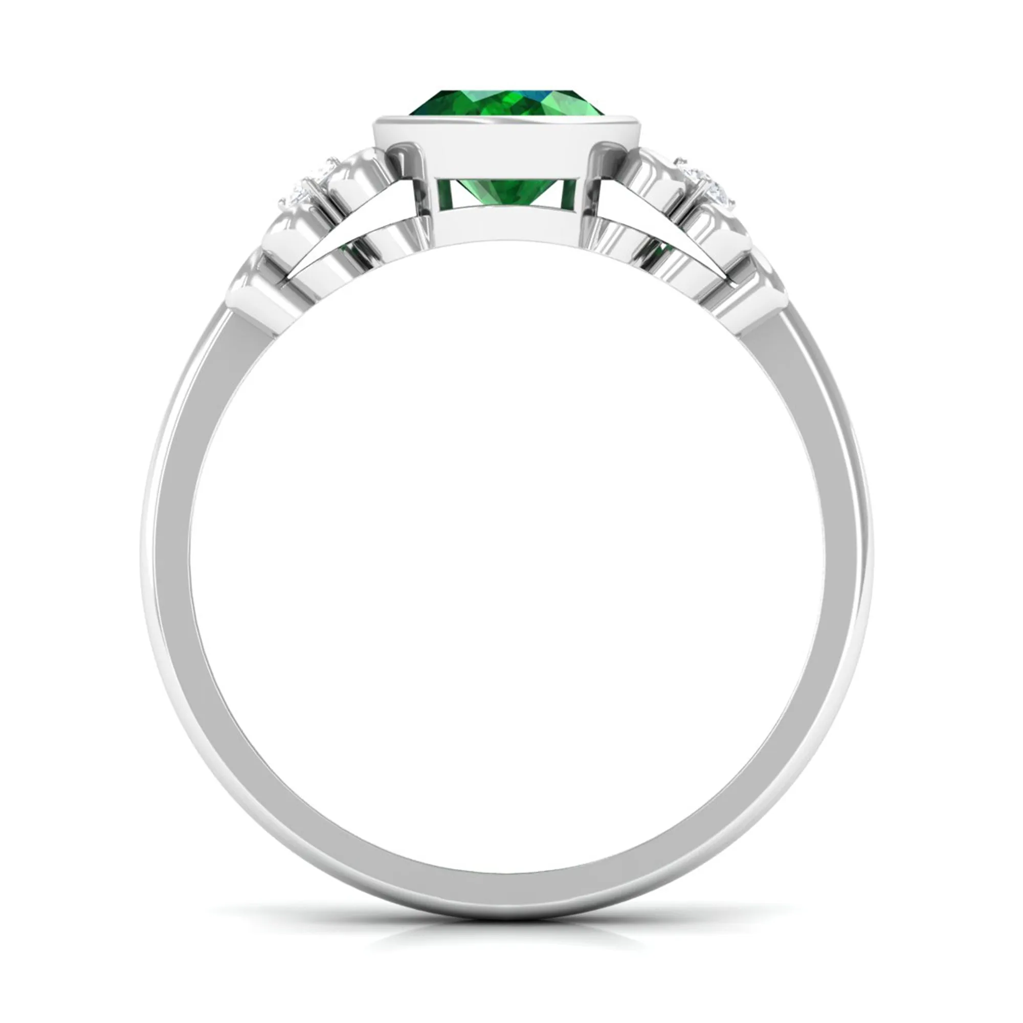 Bezel Set Oval Created Emerald Statement Engagement Ring with Diamond